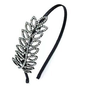 NWOT Rhinestone Leaf Headband With Black Band, OS
